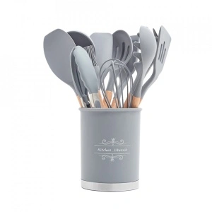 Set 13 ustensile de gatit din silicon, awwaline, maner rezistent din bambus - Img 3