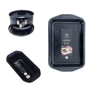 Set 3 tavi cuptor Diamond Series, awwaline, otel carbon, negru metalizat, non stick, usor de curat