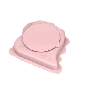 Set hranire bebelusi 4 piese pentru diversificare, awwaline, roz, silicon, BPA free, farfurie cu ventuza, pahar, lingurita si baveta - Img 5