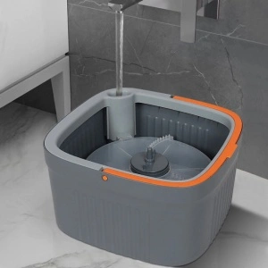 Set mop rotativ 360° cu galeata centrifuga, awwaline, gri, separare apa curata de apa murdara, sistem evacuare apa, 4 rezerve - Img 2