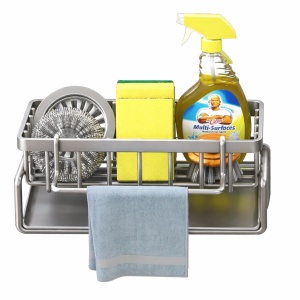 Suport din inox pentru burete si accesorii de chiuveta, awwaline, argintiu, 23 x 9 x 10 cm