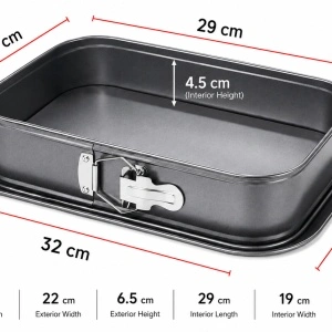 Tava de copt prajituri cu baza detasabila, awwaline, otel carbon, gri, dreptunghiulara, 29 x 19 x 4.5 cm, non stick, usor de curatat - Img 5