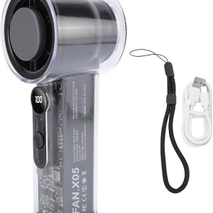 Ventilator portabil cu 5 viteze, awwaline, negru, racitor de aer, efect de gheata, afisaj digital, 3000mAh viata lunga, incarcare rapida TYPE-C, cu snur (Copy 1) - Img 6