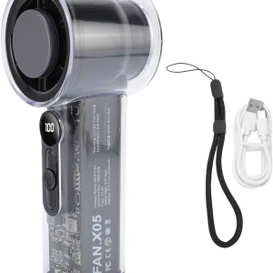 Ventilator portabil cu 5 viteze, awwaline, negru, racitor de aer, efect de gheata, afisaj digital, 3000mAh viata lunga, incarcare rapida TYPE-C, cu snur - Img 6