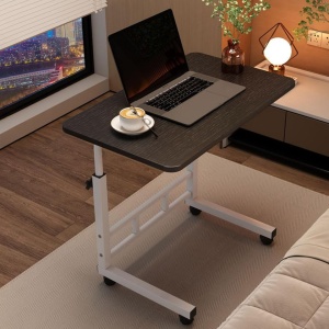 Birou mobil multifunctional cu rotile, awwaline, negru, ajustabil pe inaltime, blat lemn, ideal pentru laptop, teme, mic dejun la pat, 80 x 40 x 60-85 cm - Img 3