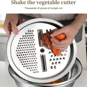 Bol din inox multifunctional cu strecuratoare si razatoare, 3 in 1, awwaline, inox, diametru 26 cm - Img 5