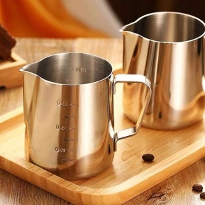 Cana din inox cu gradatie, latiera pentru spumare cu maner, cana de lapte sau cappucino, cu cioc, cana pentru bar, cana barista, 350 ml - Img 8