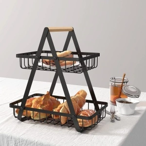 Cos de fructe cu 2 etaje, awwaline, negru, metalic, 31.5 cm x 20 cm x 31 cm, ideal pentru fructe, legume, condimente - Img 2