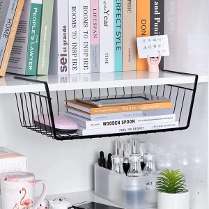 Cos metalic suspendat pentru organizare si depozitare, awwaline, negru, 40 cm x 24 cm x 14 cm - Img 5