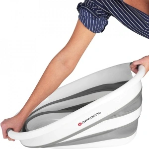 Cos multifunctional pliabil din plastic, awwaline®, alb/gri, ideal pentru rufe, 26 litri