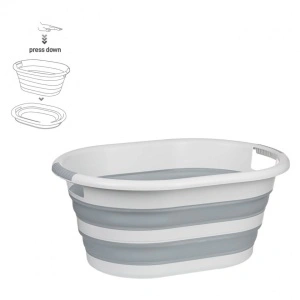 Cos multifunctional pliabil din plastic, awwaline, alb/gri, 38 litri, ideal pentru rufe - Img 6