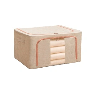Cutie depozitare pliabila pentru haine, cuverturi, lenjerie de pat, awwaline, bej, cu fereastra frontala, 2 deschideri, 24l, 40x30x20 cm
