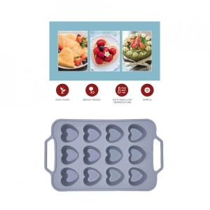 Forma copt 12 prajituri inima, awwaline®, gri, silicon, manere intarite, ideala pentru briose - Img 4