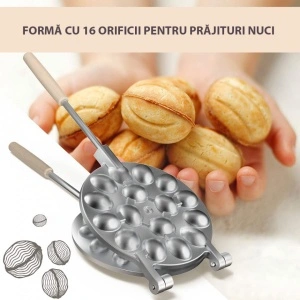 Forma pentru prajituri de nuci cu 16 orificii, maner rezistent din lemn - Img 5