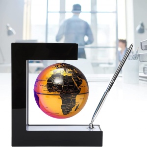 Glob pamantesc magnetic plutitor cu iluminare LED, awwaline, auriu, 17.3 cm x 19.5 cm x 5 cm, prevazut cu pix cromat si suport - Img 6