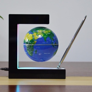 Glob pamantesc magnetic plutitor cu iluminare LED, awwaline, negru, 17.3 cm x 19.5 cm x 5 cm, prevazut cu pix cromat si suport - Img 2
