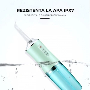 Irigator oral pentru dus bucal, awwaline®, Ultra-Portabil, 4 Capete Curatare, Rezervor 220 ml, verde - Img 4