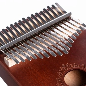 Kalimba, instrument muzical cu 17 Note, awwaline, lemn maro, model floral rotund - Img 5