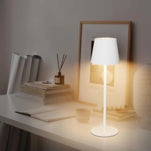 Lampa de masa wireless, awwaline, alba, metalica, cu touch, 36 x 11.6 cm, reincarcabila USB-C, 3 moduri de ilumiare, 2W - Img 4