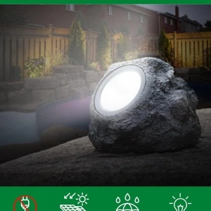 Lampa solara decorativa de exterior, awwaline, forma de piatra, pentru gradina, IP65 impermeabil, lumina puternica 4 LED-uri, lumina alb rece, 11 x 10 cm - Img 6