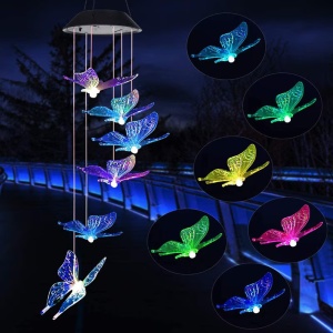 Lampa solara LED tip clopotei de vant, awwaline, multicolor, 6 fluturi, impermeabil, incarcare solara - Img 6