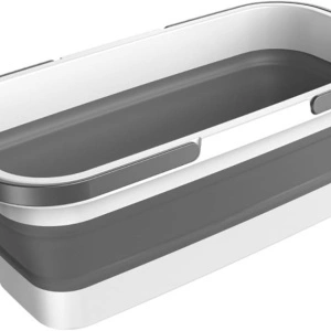 Lighean pliabil multifunctional din plastic, awwaline, alb/gri, 10 litri, ideal pentru spalat mop