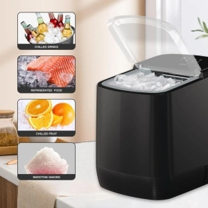 Masina cuburi de gheata, awwaline, neagra, 12kg/24h, functie de auto-curatare, compacta si rapida, 9 cuburi in 3 min, fereastra transparenta, Pentru Acasa, Petreceri, Bar - Img 2