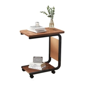 Masuta cafea cu rotile si spatiu depozitare, awwaline, lemn, maro, 2 nivele, 30 x 45 x 65 cm