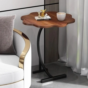 Masuta cafea forma floare, awwaline, lemn, maro, 39 x 39 x 60 cm - Img 4