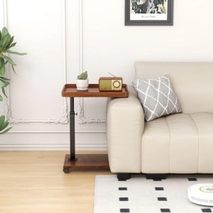 Masuta cafea portabila, awwaline, maro, cadru metalic negru, 2 blaturi MDF, inaltime ajustabila, 40 x 30 x 45-85 cm - Img 4