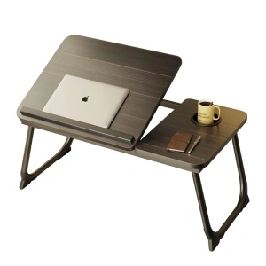 Masuta pliabila pentru laptop cu suport pahar, awwaline, maro, reglabila pe intaltime, 64 x 32 x 25 cm