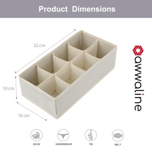 Organizator haine 8 compartimente, awwaline, bej, 16 x 32 x 10 cm, ideal pentru sosete, lenjerie intima, curele sau cravate - Img 6