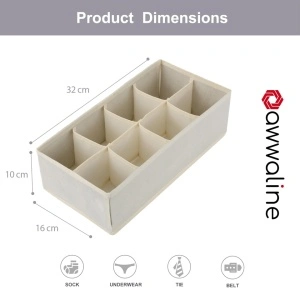 Organizator haine 8 compartimente, awwaline, bej, 16 x 32 x 10 cm, ideal pentru sosete, lenjerie intima, curele sau cravate - Img 6