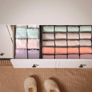 Organizator haine 8 compartimente, awwaline, gri, 16 x 32 x 10 cm, ideal pentru sosete, lenjerie intima, curele sau cravate - Img 3