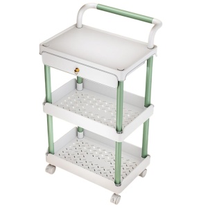 Organizator multifunctional portabil cu 3 nivele si 1 sertar, awwaline, alb/verde, 36.5 x 28 x 74.5 cm - Img 1