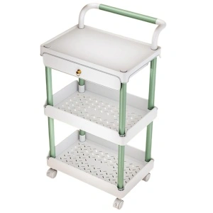 Organizator multifunctional portabil cu 3 nivele si 1 sertar, awwaline, alb/verde, 36.5 x 28 x 74.5 cm