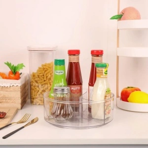 Organizator rotativ tip tava pentru frigider sau dulap, awwaline, transparenta, suprafata antialunecare, rotatie 360 grade, 23 x 23 x 7 cm - Img 4