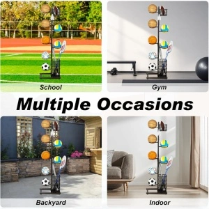 Organizator sportiv vertical, awwaline, negru, pentru mingi si articole sportive, ideal pentru sala de sport, garaj, curte, 28 x 41 x 156 cm - Img 4