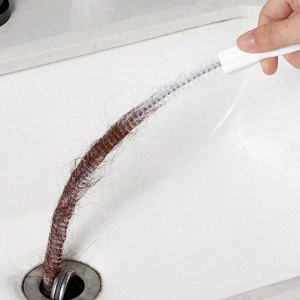 Perie desfundare scurgere, awwaline, alba, plastic si sarma, reutilizabila, 45 cm, ideala pentru chiuveta, cada, scoate usor firele de par
