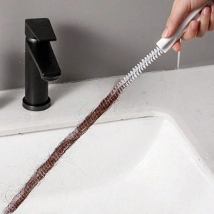 Perie desfundare scurgere, awwaline, alba, plastic si sarma, reutilizabila, 60 cm, ideala pentru chiuveta, cada, scoate usor firele de par - Img 4