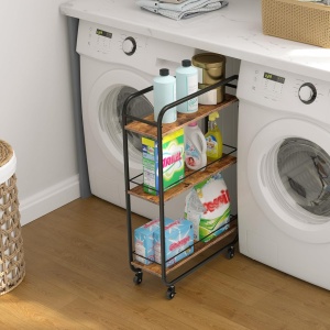 Raft slim cu 3 rafturi MDF, awwaline, Negru/Maro, 50 x 19 x 81 cm - Img 2