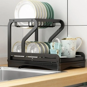 Scurgator vase cu suport de tacamuri si pahare, awwaline, negru, 2 niveluri, tava scurgere, 42 x 30 x 31.5 cm - Img 4