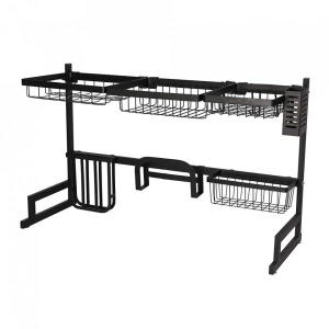 Scurgator vase deasupra chiuvetei, awwaline, negru, 2 niveluri, cu suport tacamuri, 85 x 52 x 32 cm