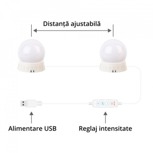 Set 10 becuri LED oglinda make-up, awwaline, intensitate reglabila, stil Hollywood, 3 moduri de iluminare, alimentare USB - Img 4