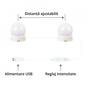 Set 10 becuri LED oglinda make-up, awwaline, intensitate reglabila, stil Hollywood, 3 moduri de iluminare, alimentare USB - Img 4