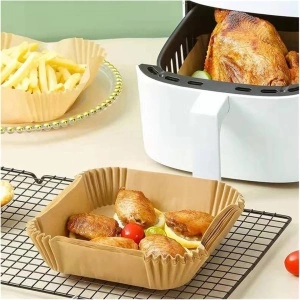 Set Hartie de Copt pentru Air Fryer, awwaline, patrat, maro, unica folosinta, 16 x 16 x 4.5 cm, ideale pentru friteuza, cuptor, cuptor cu microunde, non-toxice - Img 3
