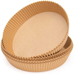 Set Hartie de Copt pentru Air Fryer, awwaline, rotund, maro, unica folosinta, 20 x 4.5 cm, ideale pentru friteuza, cuptor, cuptor cu microunde, non-toxice