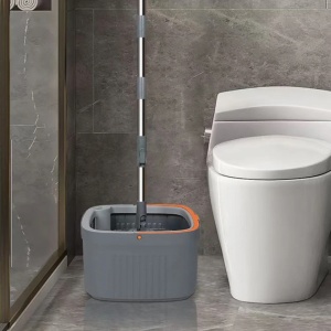 Set mop rotativ 360° cu galeata centrifuga, awwaline, gri, separare apa curata de apa murdara, sistem evacuare apa, 4 rezerve - Img 3
