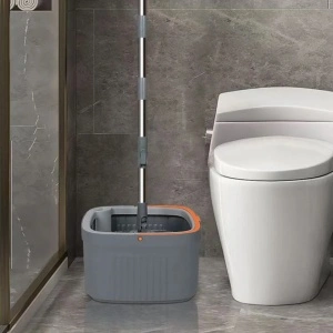 Set mop rotativ 360° cu galeata centrifuga, awwaline, gri, separare apa curata de apa murdara, sistem evacuare apa, 4 rezerve - Img 3
