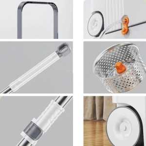 Set mop rotativ cu galeata, awwaline, Alb/Gri, storcator centrifuga, galeata portabila 10 litri, 4 rezerve mop, sistem evacuare apa - Img 5